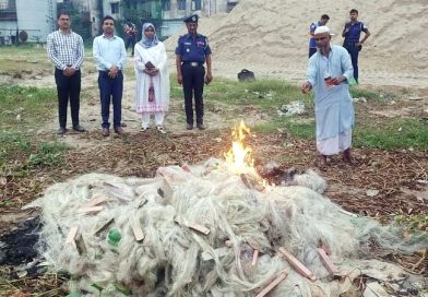 সোনারগাঁয়ে ১ লাখ ১০ হাজার মিটার অবৈধ কারেন্ট জাল পুড়িয়ে ধ্বংস