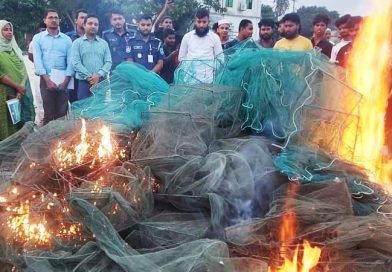 সোনারগাঁয়ে ৫০ হাজার মিটার অবৈধ কারেন্ট জাল পুড়িয়ে ধ্বংস